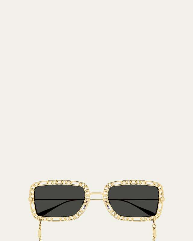 Chain Rectangle Metal Sunglasses w/ Straps